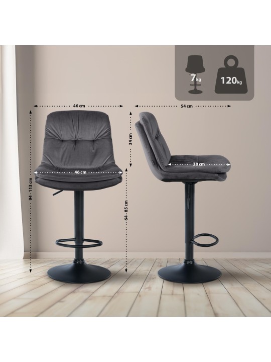 Taburete de bar Laurel terciopelo, gris oscuro
