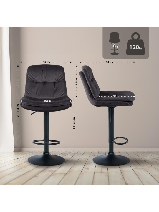 Taburete de bar Laurel terciopelo, negro Taburete de bar Laurel terciopelo, negro