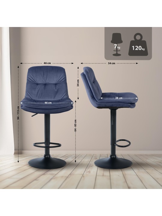 Taburete de bar Laurel terciopelo, azul Taburete de bar Laurel terciopelo, azul