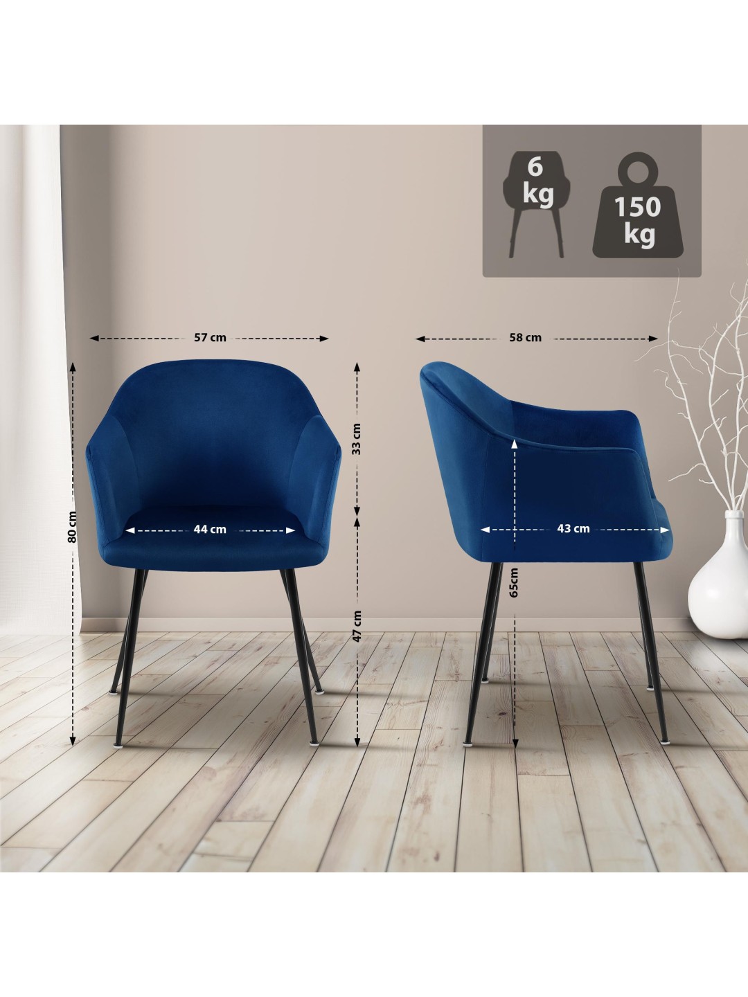 Silla de comedor de terciopelo Jaysie, azul oscuro