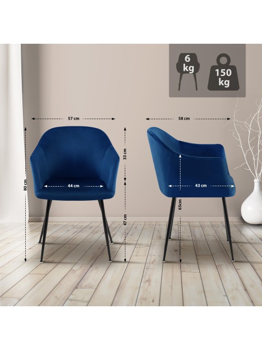 Silla de comedor de terciopelo Jaysie, azul oscuro