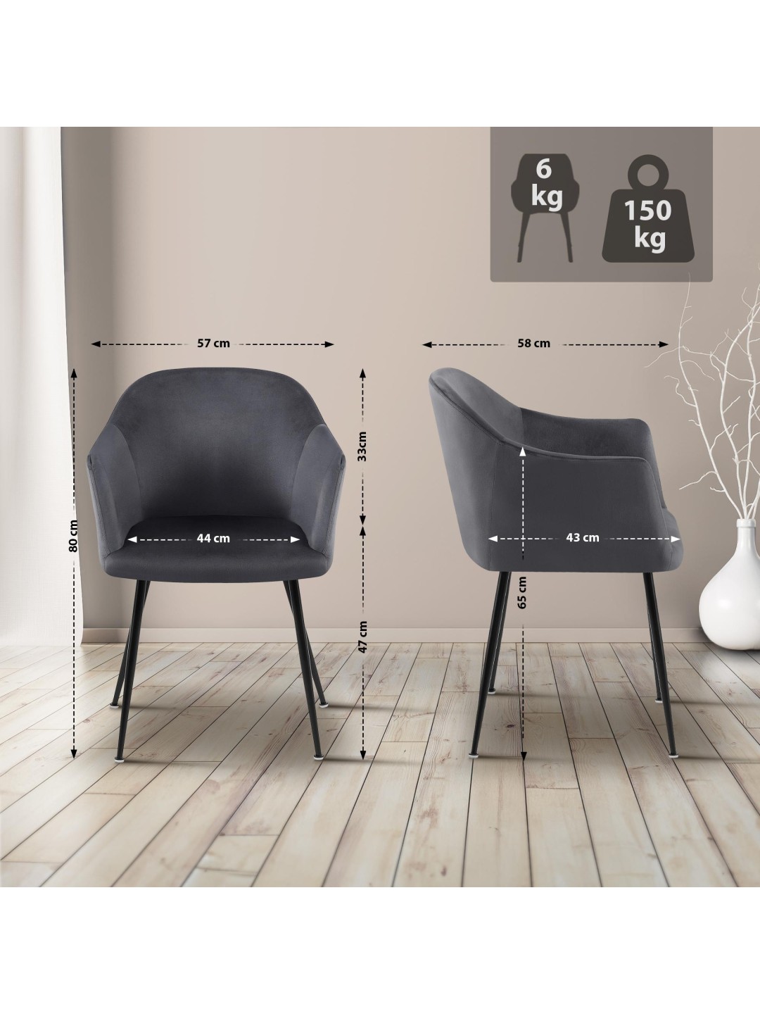 Silla de comedor de terciopelo Jaysie, gris oscuro