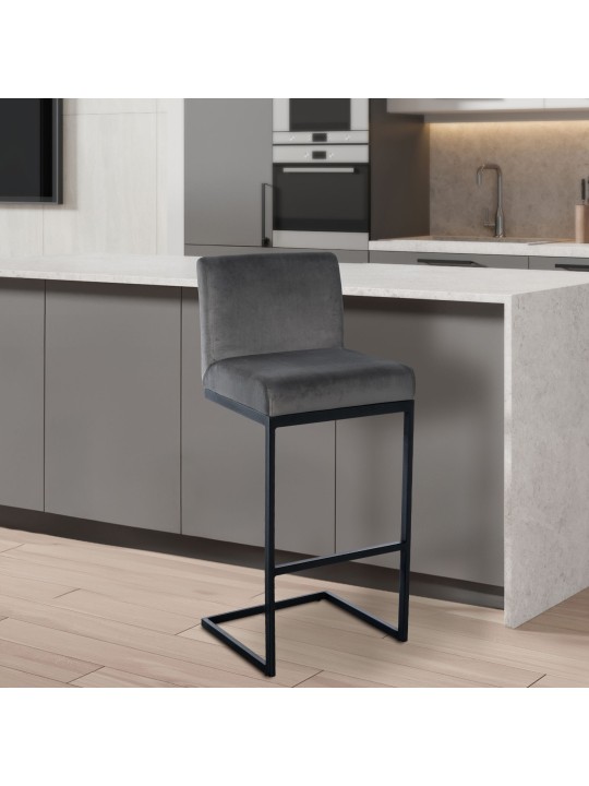 Taburete de bar Hopewell terciopelo B, gris Taburete de bar Hopewell terciopelo B, gris