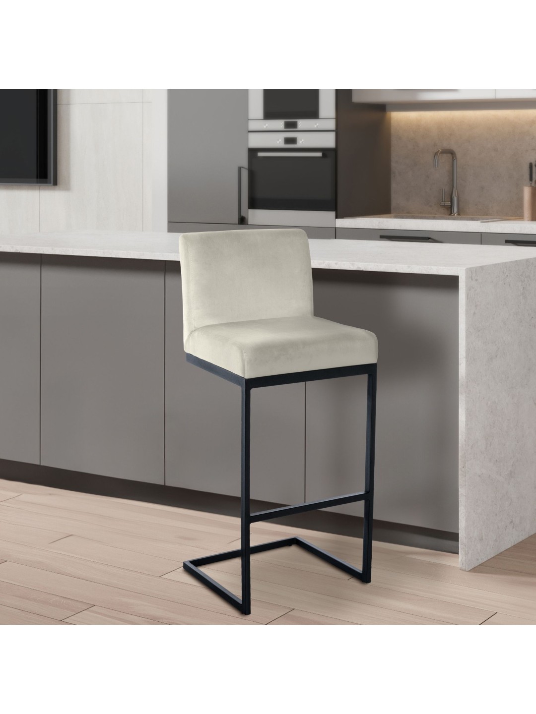 Taburete de bar Hopewell terciopelo B, crema