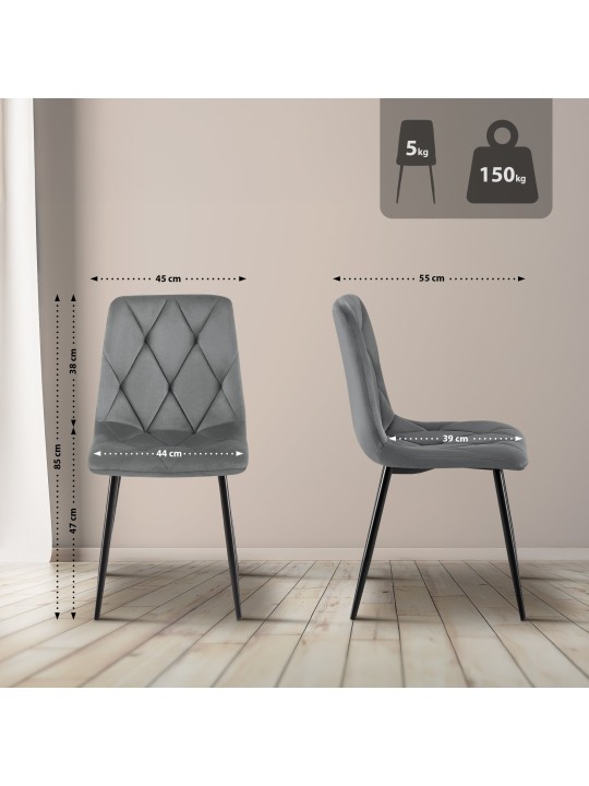 Silla de comedor de terciopelo Clairton, gris oscuro