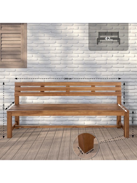 Banco de teca Augusta 200 cm, teca