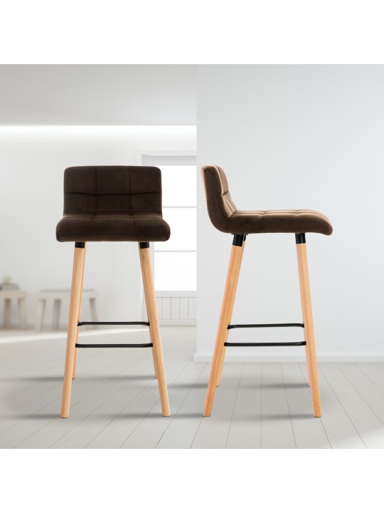Juego de 2 taburetes de bar Lincoln terciopelo, marrón