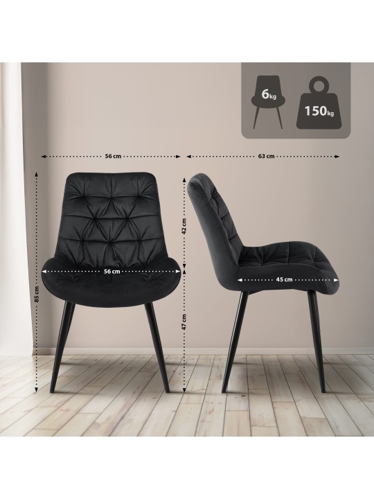 Silla de comedor de terciopelo Rossford, negro