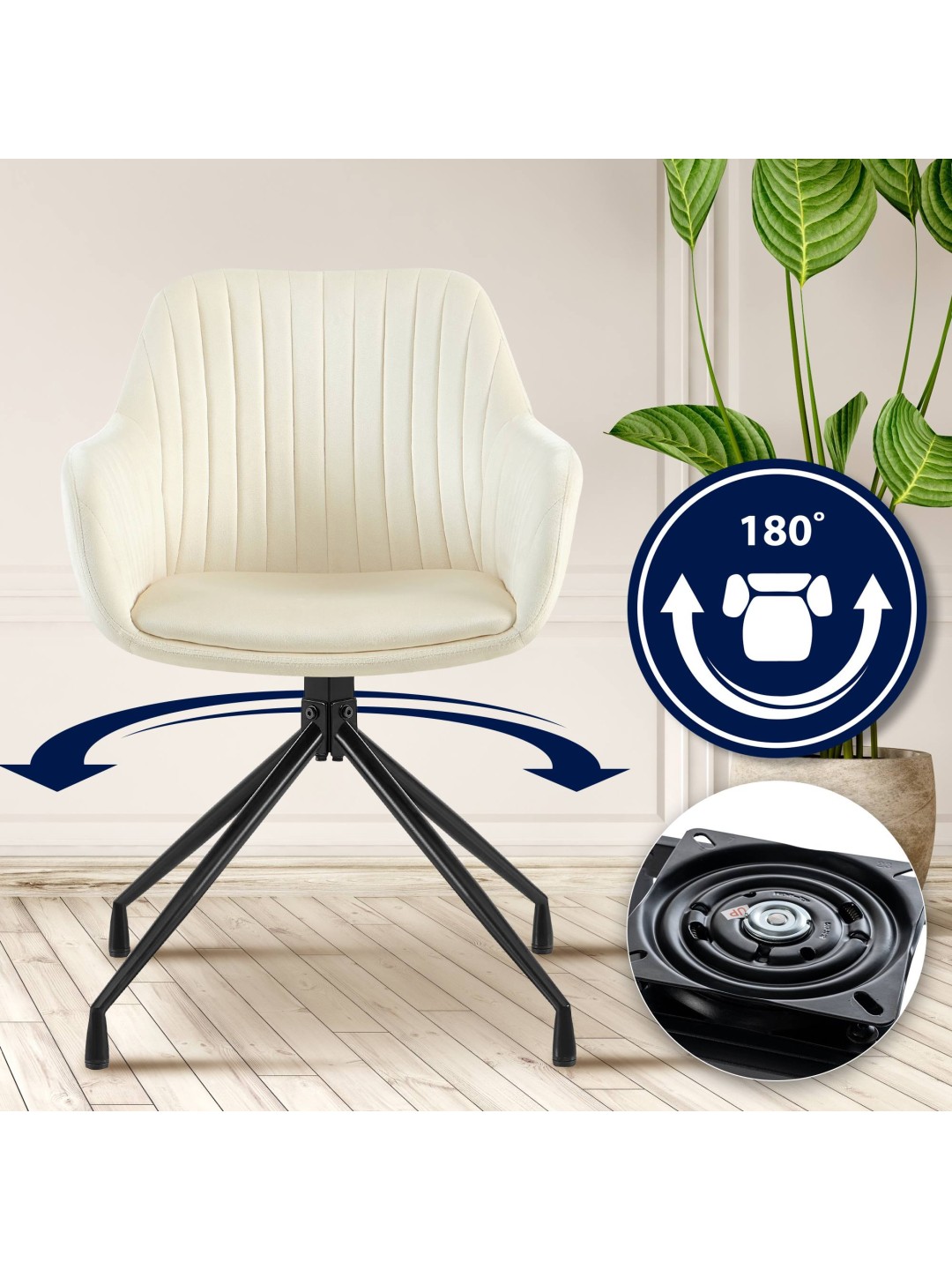 Silla de comedor Welby de terciopelo, crema