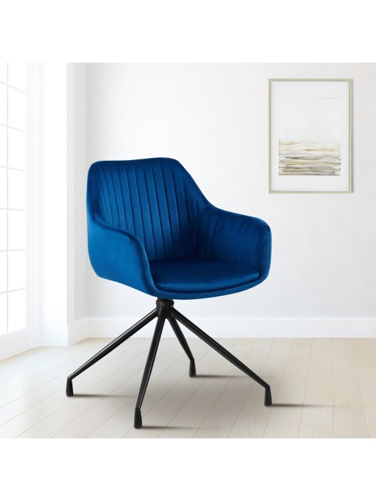 Silla de comedor Welby de terciopelo, azul oscuro