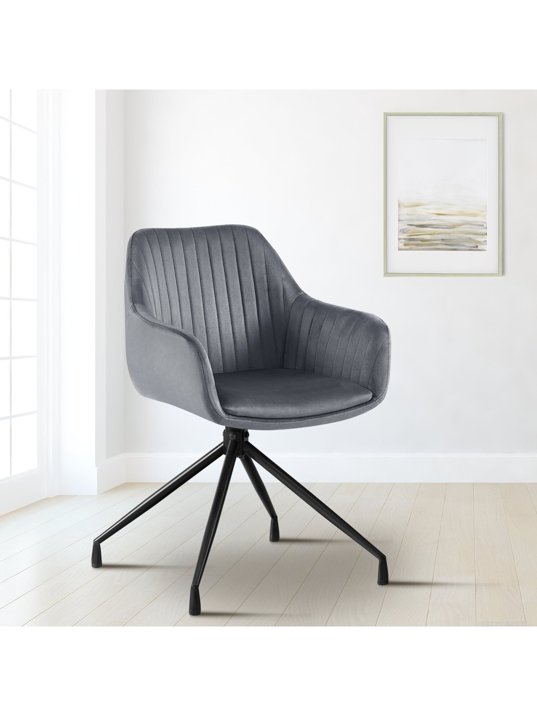 Silla de comedor Welby de terciopelo, gris oscuro