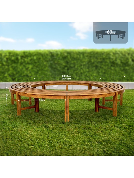 Banco arbol Nila 250 cm redondo SIN respaldo, marrón