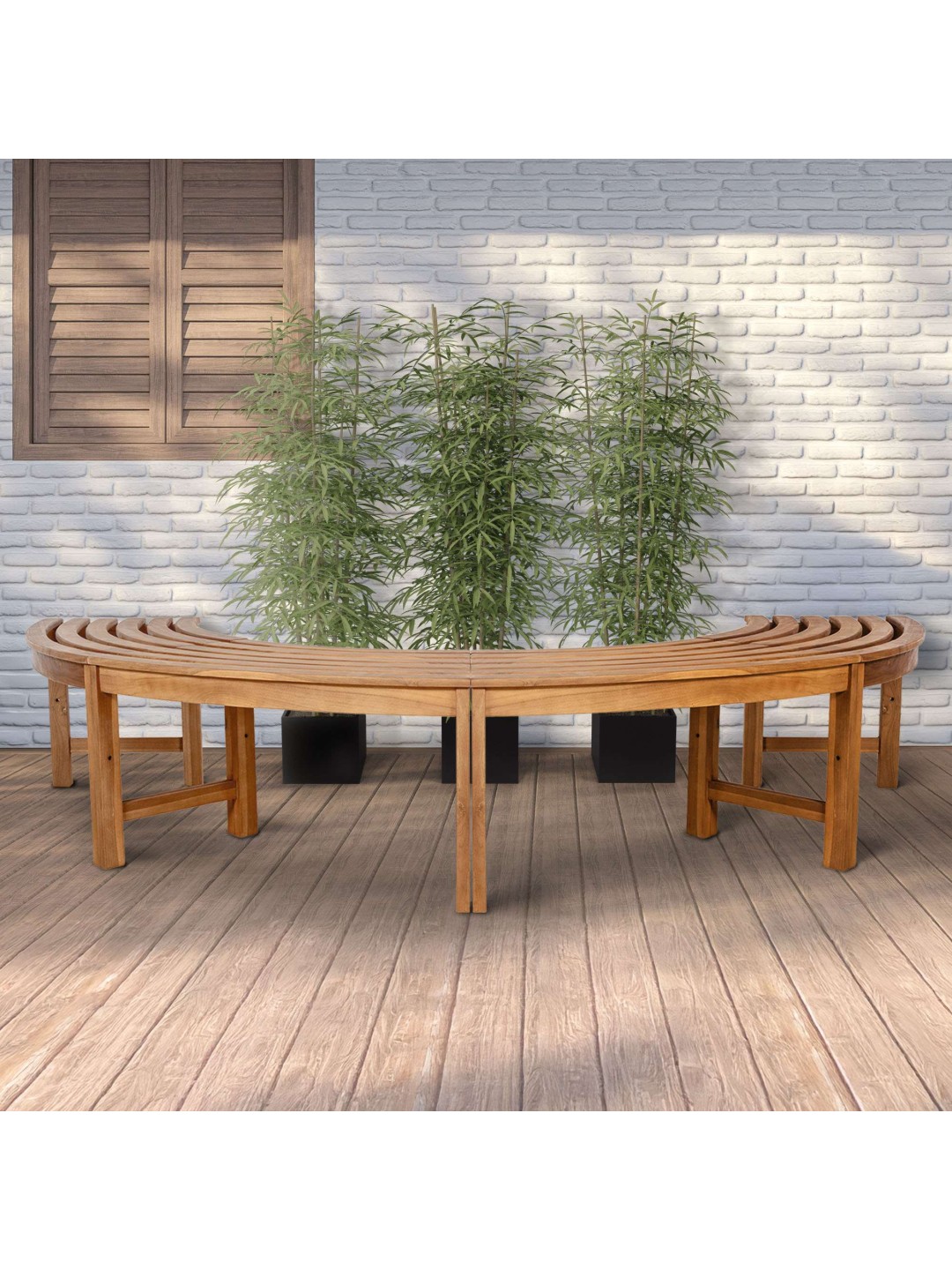 Banco arbol Macho 250 cm semicircular SIN respaldo, teca