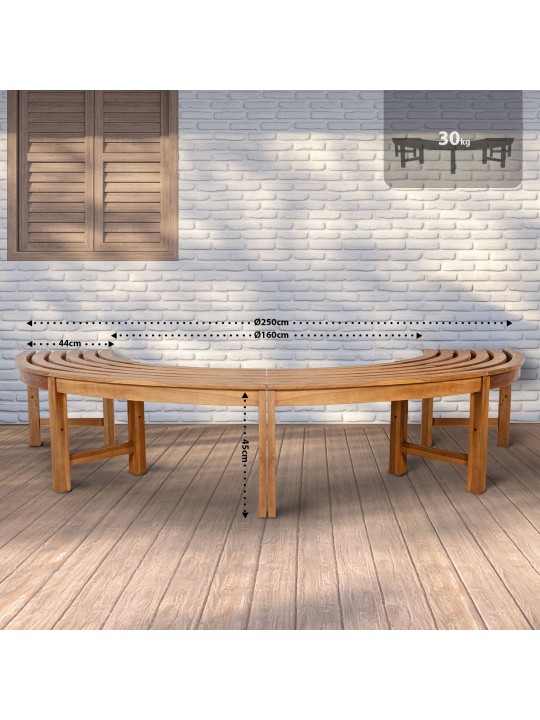 Banco arbol Macho 250 cm semicircular SIN respaldo, teca Banco arbol Macho 250 cm semicircular SIN respaldo, teca