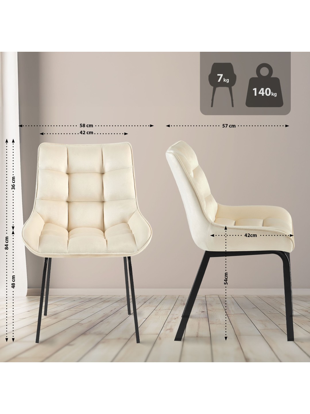 Silla Saranda terciopelo, crema