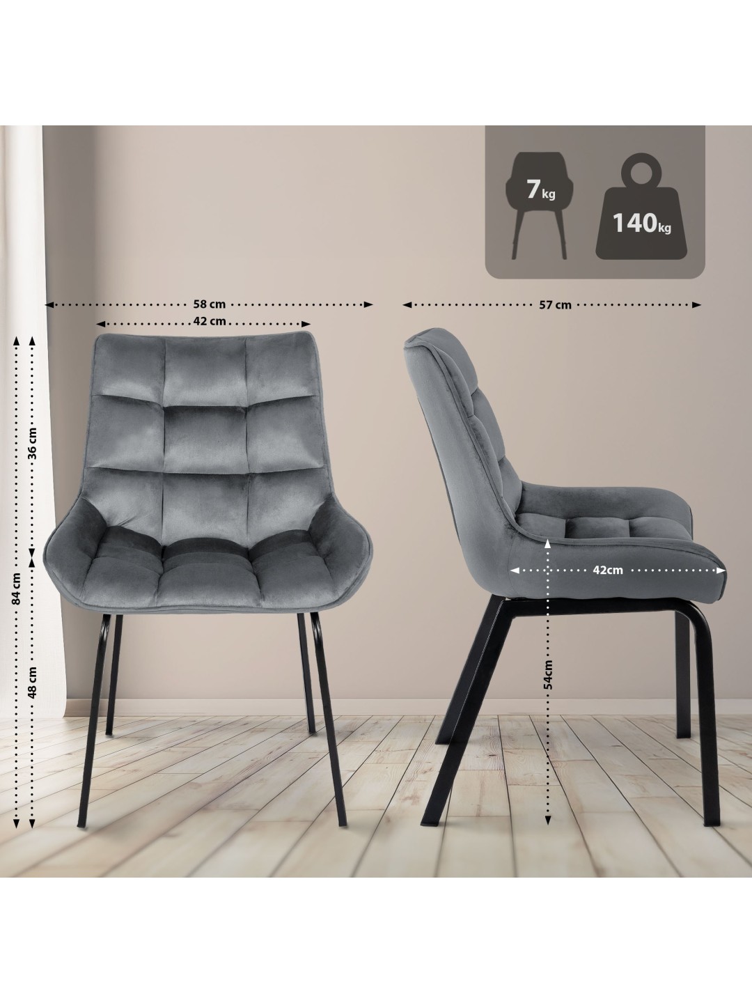 Silla Saranda terciopelo, gris oscuro