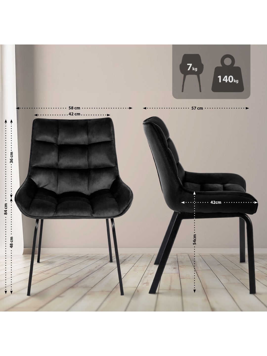 Silla Saranda terciopelo, negro