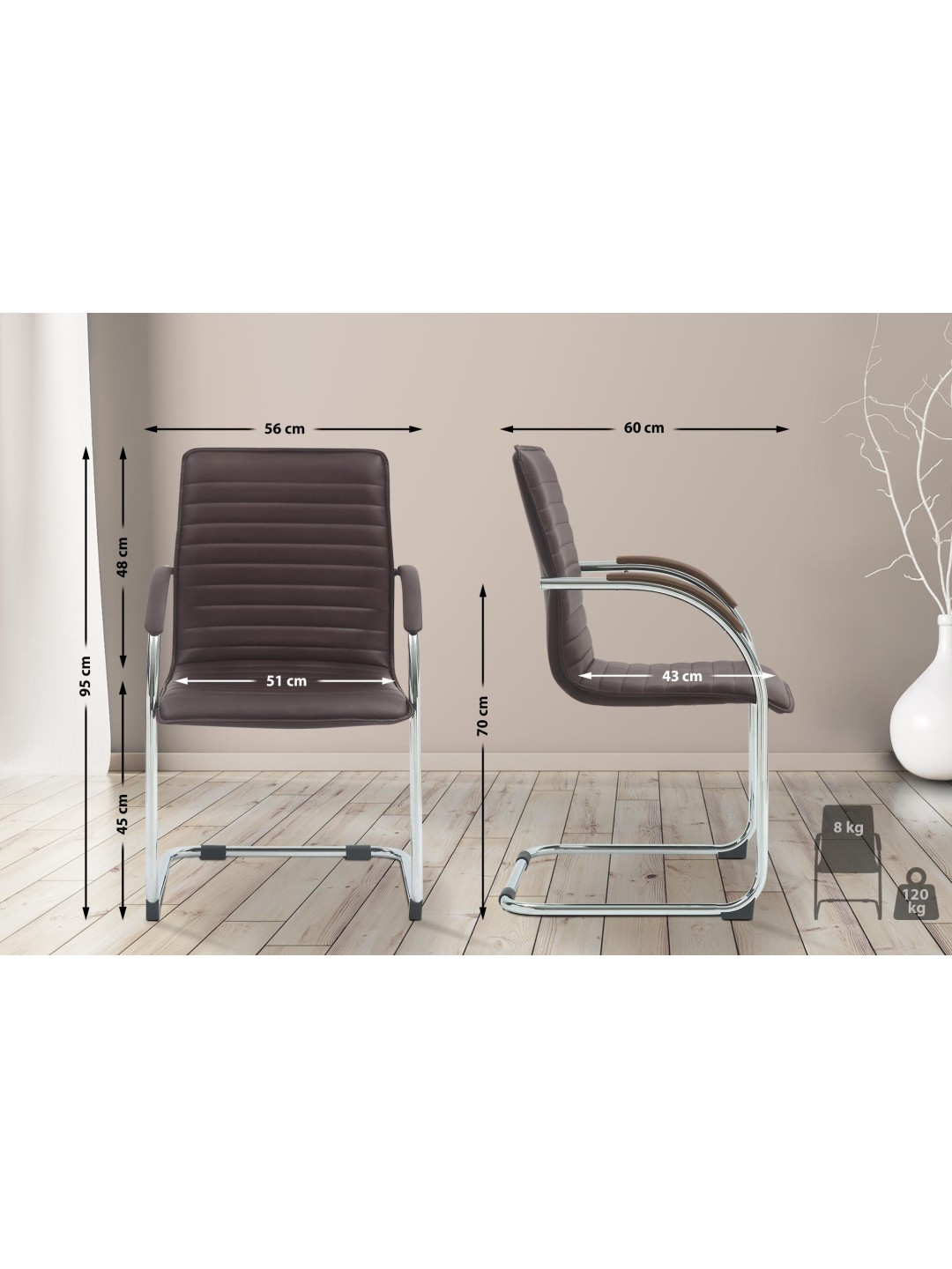 Juego de 2 sillas de visita Tira piel sintética, marrón