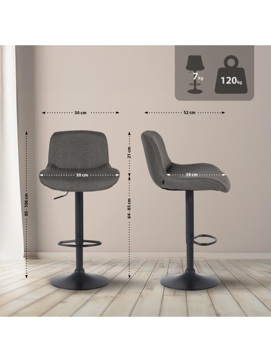 Taburete de bar Solon tela, gris oscuro