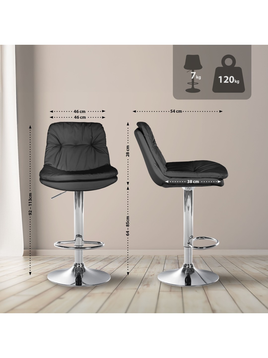 Taburete de bar Laurel polipiel cromado, negro