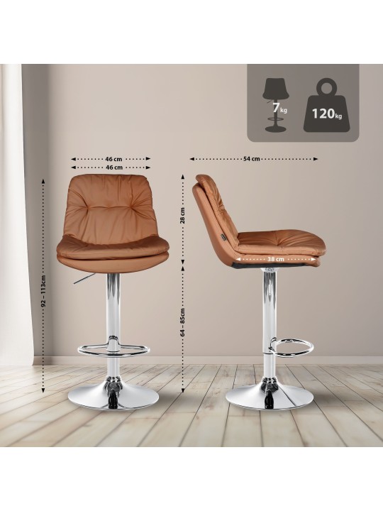 Taburete de bar Laurel polipiel cromado, marrón claro Taburete de bar Laurel polipiel cromado, marrón claro
