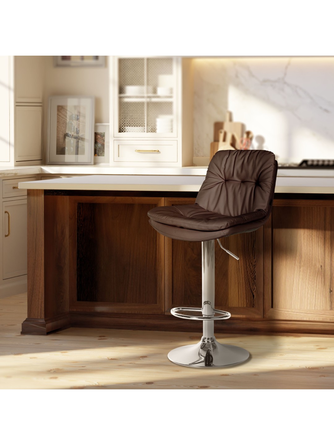 Taburete de bar Laurel polipiel cromado, marrón