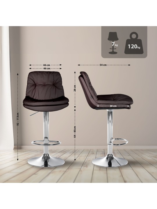 Taburete de bar Laurel polipiel cromado, marrón