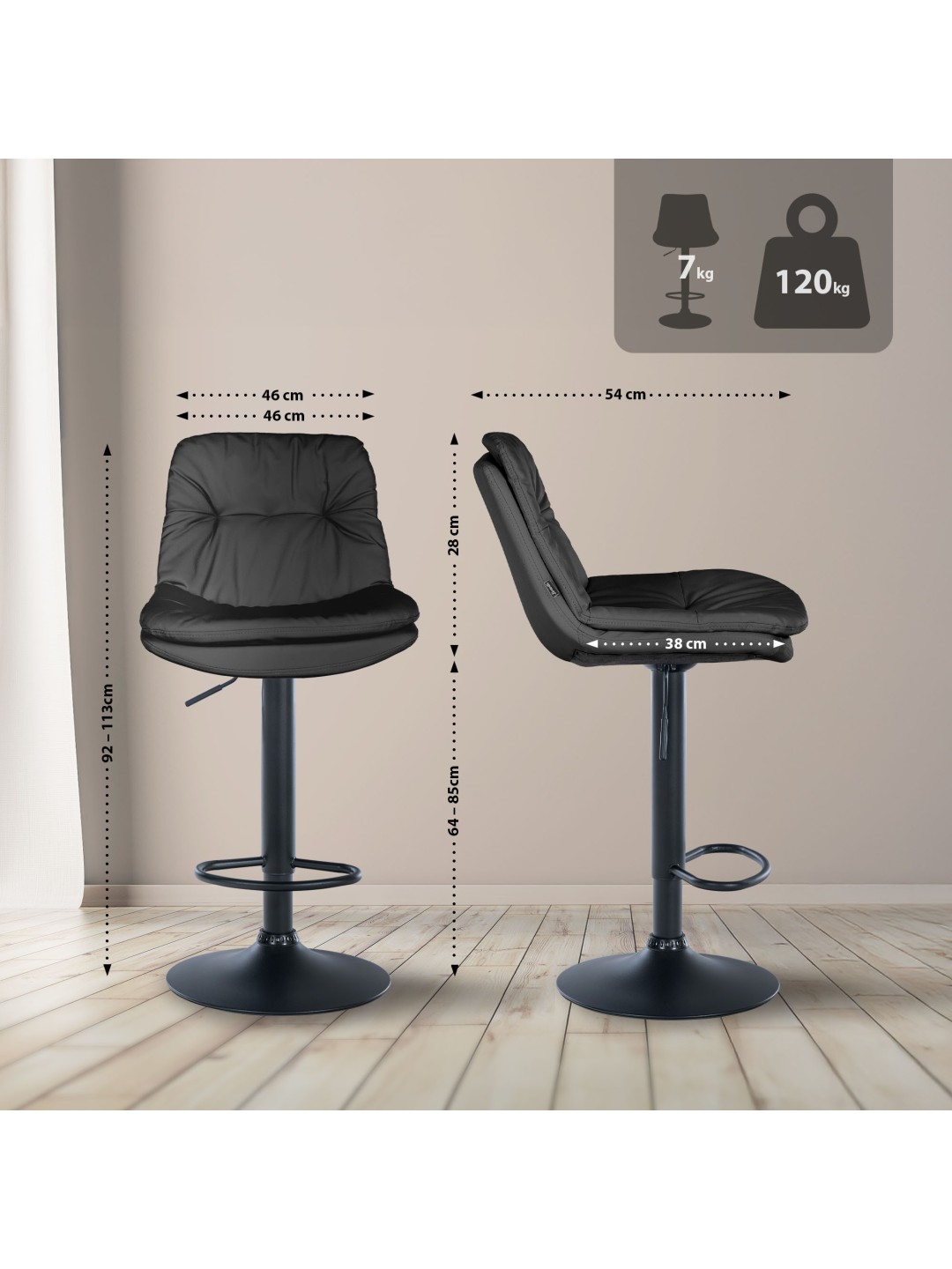 Taburete de bar Laurel piel sintética, negro