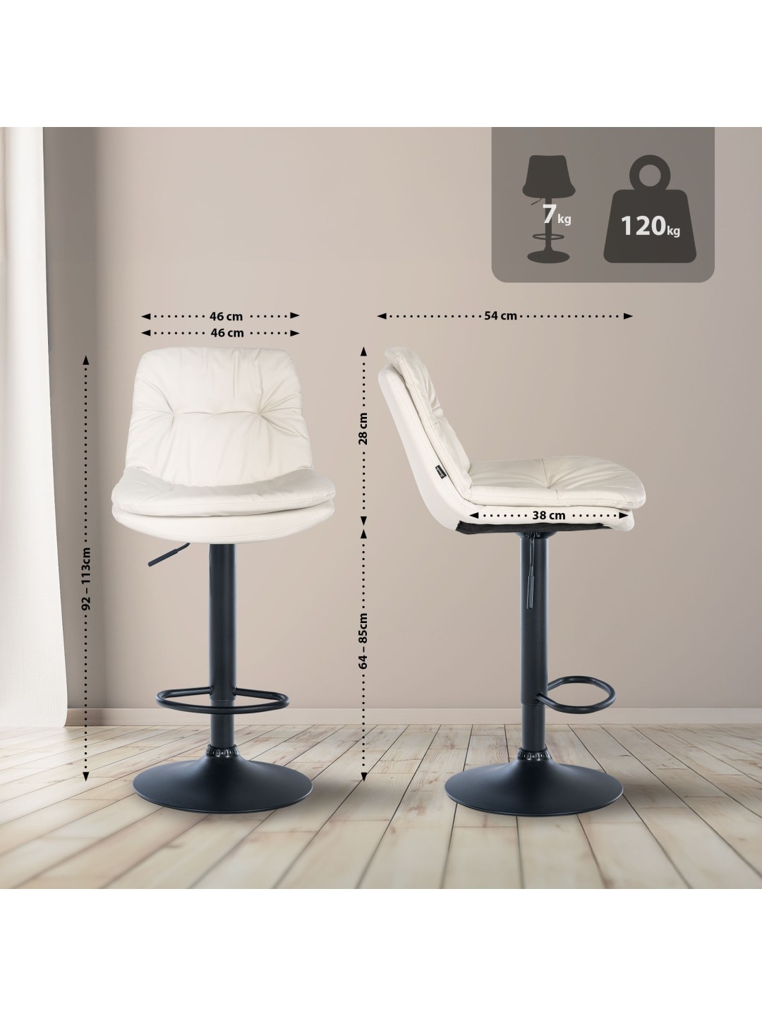 Taburete de bar Laurel piel sintética, blanco