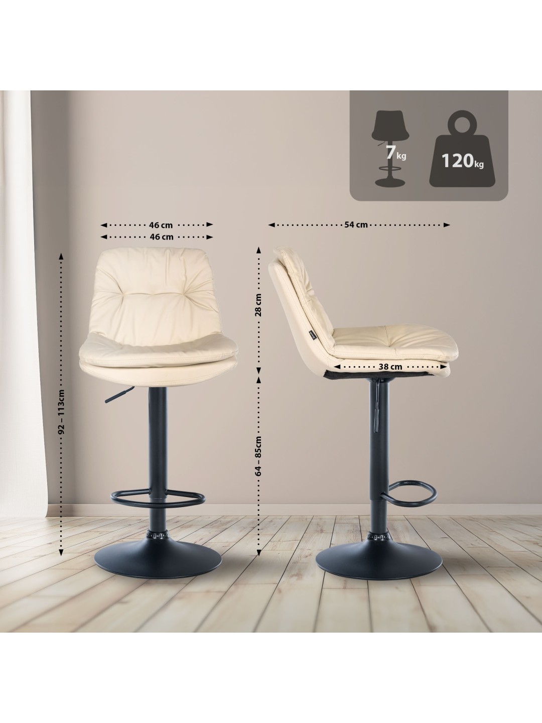 Taburete de bar Laurel piel sintética, crema