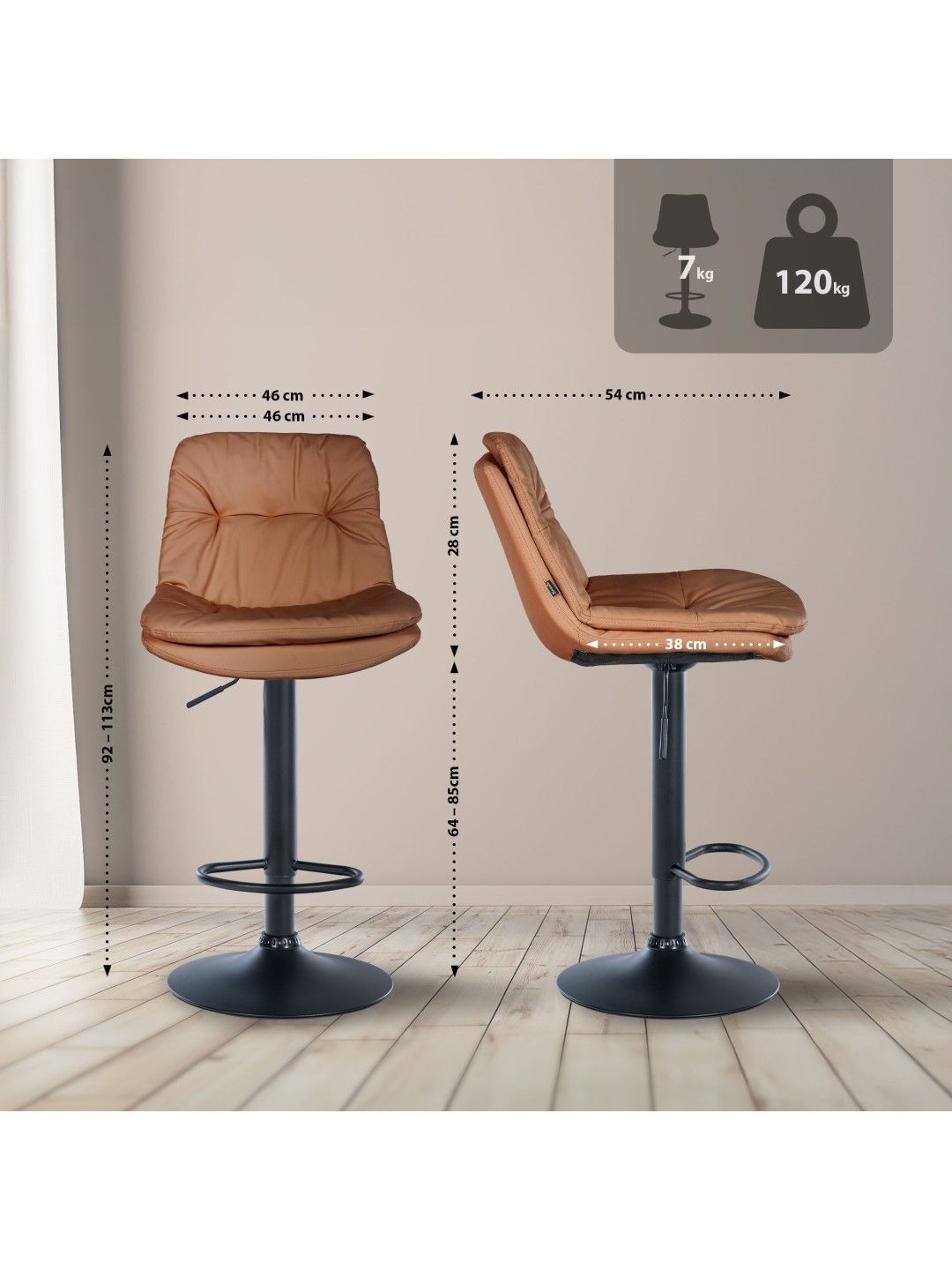 Taburete de bar Laurel piel sintética, marrón claro