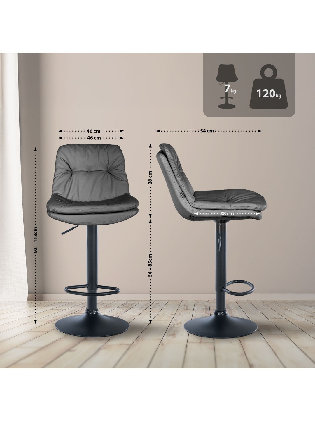 Taburete de bar Laurel piel sintética, gris