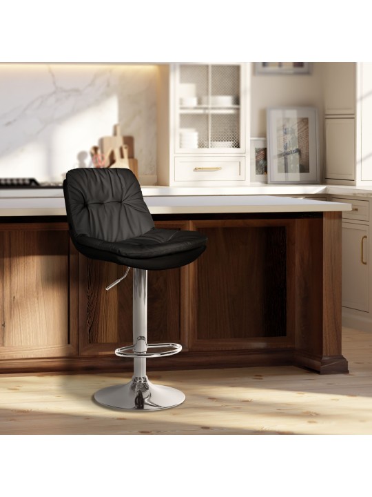 Taburete de bar Laurel polipiel cromado, negro