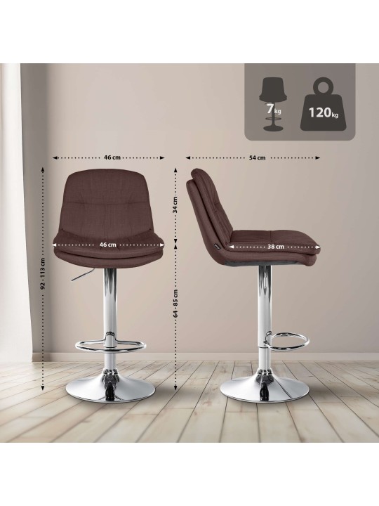 Taburete de bar Laurel tela cromo, marrón