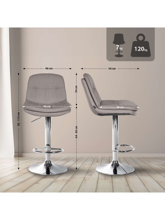 Taburete de bar Laurel tela cromo, gris Taburete de bar Laurel tela cromo, gris