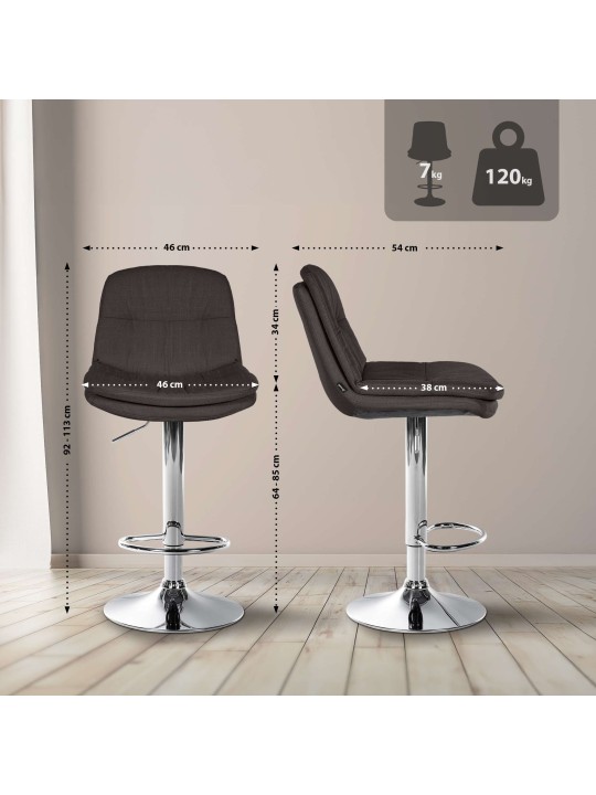 Taburete de bar Laurel tela cromo, gris oscuro Taburete de bar Laurel tela cromo, gris oscuro
