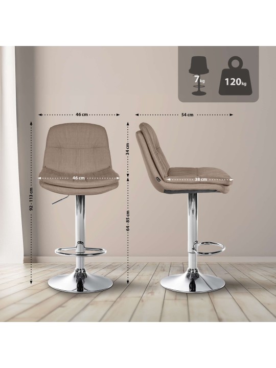 Taburete de bar Laurel tela cromo, taupe Taburete de bar Laurel tela cromo, taupe