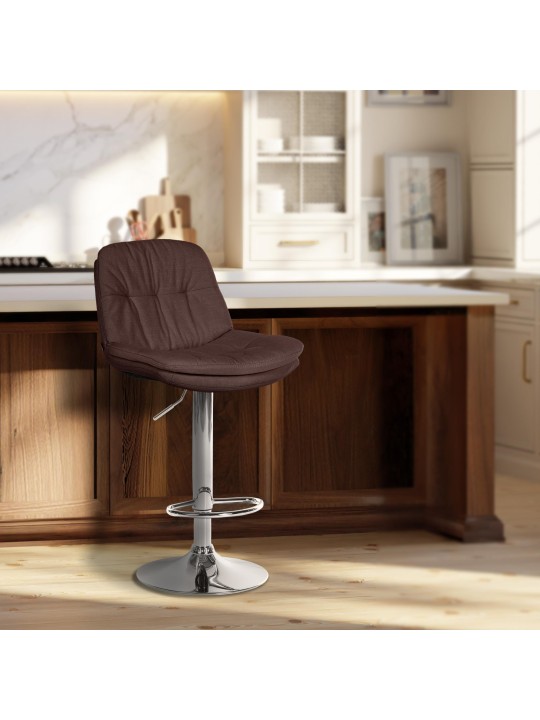Taburete de bar Laurel tela cromo, marrón