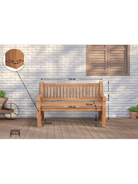 Banco de teca Jackson V2 150 cm, teca