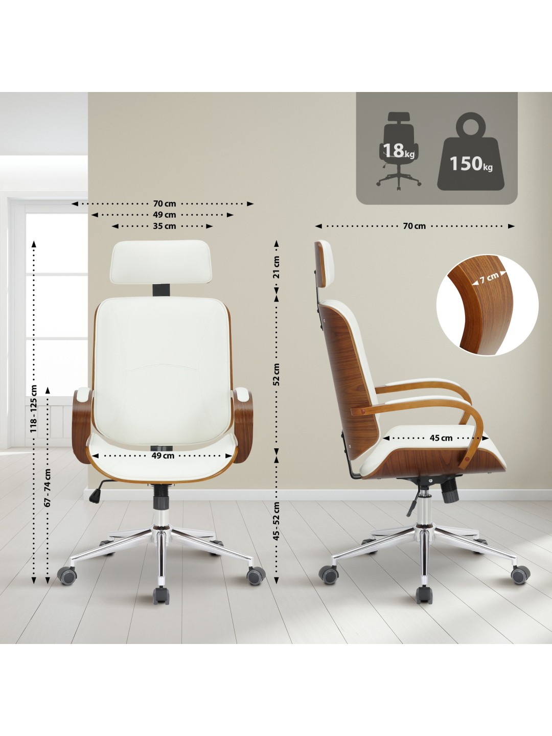 Silla de oficina Dayton, nogal/blanco