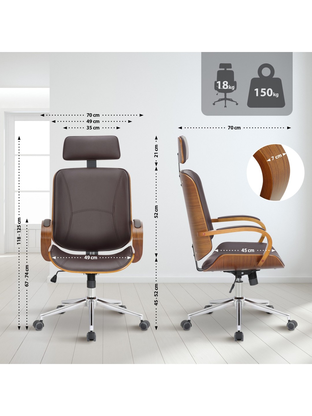 Silla de oficina Dayton, nogal/marrón