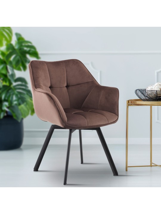 Silla de comedor Jordi terciopelo, marrón