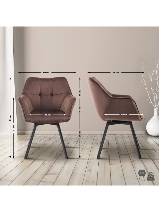 Silla de comedor Jordi terciopelo, marrón