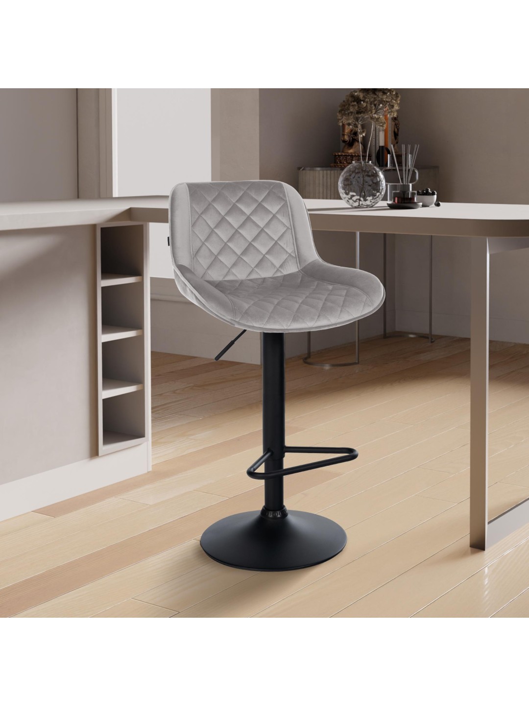 Taburete de bar Kasson terciopelo, gris