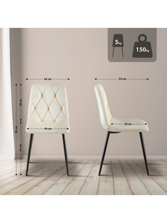 Juego de 2 sillas de comedor Terciopelo Clairton, crema