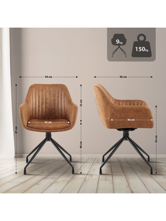 Juego de 2 sillas de comedor Welby Vintage, marrón claro