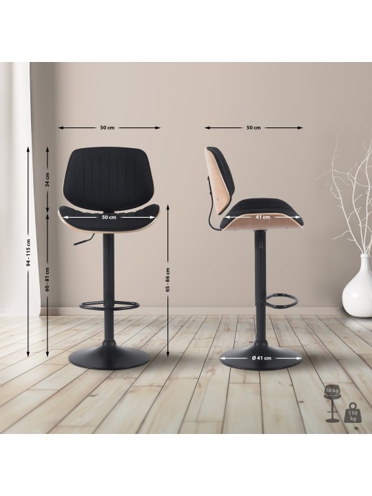 Juego de 2 taburetes de bar tela Clawson, natural/negro