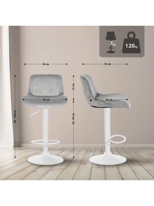 Juego de 2 taburetes de bar Solon terciopelo, gris