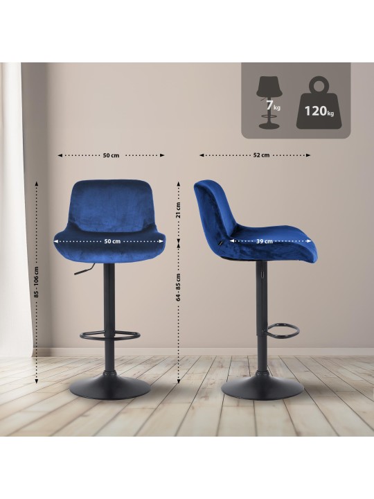 Juego de 2 taburetes de bar Solon terciopelo, azul Juego de 2 taburetes de bar Solon terciopelo, azul