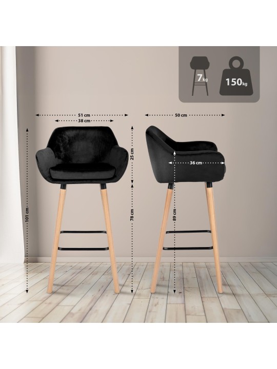 Taburete de bar Grant terciopelo, negro Taburete de bar Grant terciopelo, negro